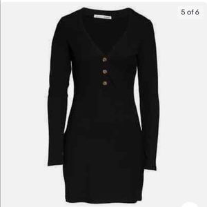 Reformation Black Ribbed Long Sleeve Dress